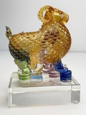 Amore Jewell Wealthy Ram Sheep with base Fengshui Ornament Liuli Crystal Glass